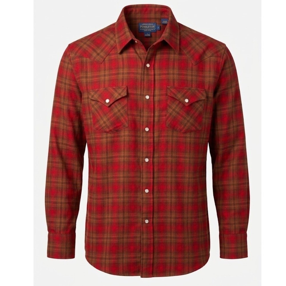 Pendleton Mens Medium Wool Pearl Snap High Grade Western Shirt Orange Red - AC
